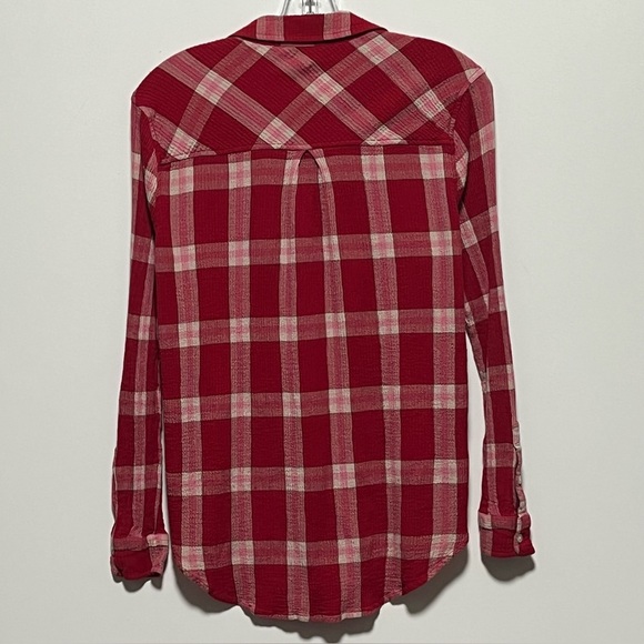 Lucky Brand Classic Women's red Yarn Dyed Plaid front pockets Button Down Shirt - Picture 4 of 6